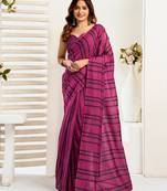 Magenta digital printed linen ready to wear designer saree with unstitched blouse