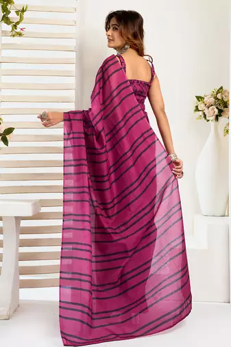 Magenta digital printed linen ready to wear designer saree with unstitched blouse