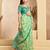 Mint green digital printed linen ready to wear designer saree with unstitched blouse