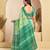 Mint green digital printed linen ready to wear designer saree with unstitched blouse