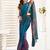 Teal digital printed linen ready to wear designer saree with unstitched blouse