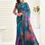 Teal digital printed linen ready to wear designer saree with unstitched blouse