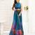 Teal digital printed linen ready to wear designer saree with unstitched blouse