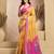 Mustard digital printed linen ready to wear designer saree with unstitched blouse