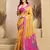 Mustard digital printed linen ready to wear designer saree with unstitched blouse