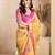 Mustard digital printed linen ready to wear designer saree with unstitched blouse