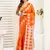 Orange digital printed linen ready to wear designer saree with unstitched blouse
