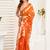 Orange digital printed linen ready to wear designer saree with unstitched blouse