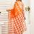 Orange digital printed linen ready to wear designer saree with unstitched blouse