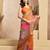 Orange digital printed linen ready to wear designer saree with unstitched blouse