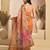 Orange digital printed linen ready to wear designer saree with unstitched blouse