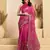 Pink digital printed linen ready to wear designer saree with unstitched blouse