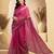 Pink digital printed linen ready to wear designer saree with unstitched blouse