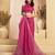 Pink digital printed linen ready to wear designer saree with unstitched blouse