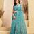 Sky blue digital printed linen ready to wear designer saree with unstitched blouse