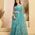 Sky blue digital printed linen ready to wear designer saree with unstitched blouse