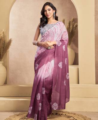 White onion digital printed linen ready to wear designer saree with unstitched blouse 1
