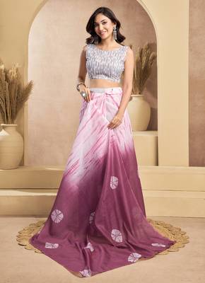 White onion digital printed linen ready to wear designer saree with unstitched blouse 5
