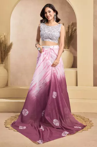 White onion digital printed linen ready to wear designer saree with unstitched blouse
