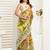 Yellow digital printed linen ready to wear designer saree with unstitched blouse