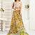 Yellow digital printed linen ready to wear designer saree with unstitched blouse