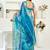 Aqua blue digital printed linen ready to wear designer saree with unstitched blouse