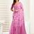 Baby pink digital printed linen ready to wear designer saree with unstitched blouse
