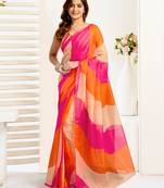 Multicolor digital printed linen ready to wear designer saree with unstitched blouse