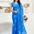 Blue digital printed linen ready to wear designer saree with unstitched blouse