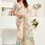 Cream digital printed linen ready to wear designer saree with unstitched blouse