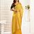 Mustard digital printed linen ready to wear designer saree with unstitched blouse