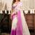 White lavender digital printed linen ready to wear designer saree with unstitched blouse