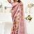 White maroon digital printed linen ready to wear designer saree with unstitched blouse