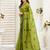 Olive digital printed linen ready to wear designer saree with unstitched blouse