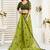 Olive digital printed linen ready to wear designer saree with unstitched blouse