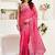 Pink digital printed linen ready to wear designer saree with unstitched blouse