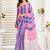 Pink blue digital printed linen ready to wear designer saree with unstitched blouse