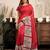Red digital printed linen ready to wear designer saree with unstitched blouse