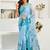 Sky blue digital printed linen ready to wear designer saree with unstitched blouse