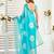 Sea blue digital printed linen ready to wear designer saree with unstitched blouse