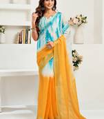 Multi digital printed linen ready to wear designer saree with unstitched blouse
