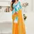 Multi digital printed linen ready to wear designer saree with unstitched blouse