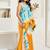 Multi digital printed linen ready to wear designer saree with unstitched blouse