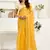 Yellow digital printed linen ready to wear designer saree with unstitched blouse