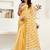 Yellow white digital printed linen ready to wear designer saree with unstitched blouse