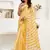 Yellow white digital printed linen ready to wear designer saree with unstitched blouse