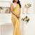 Yellow white digital printed linen ready to wear designer saree with unstitched blouse