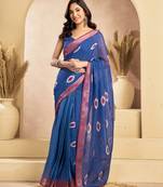 Digital printed linen ready to wear pocket saree with unstitched blouse