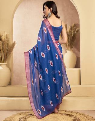 Digital printed linen ready to wear pocket saree with unstitched blouse 4