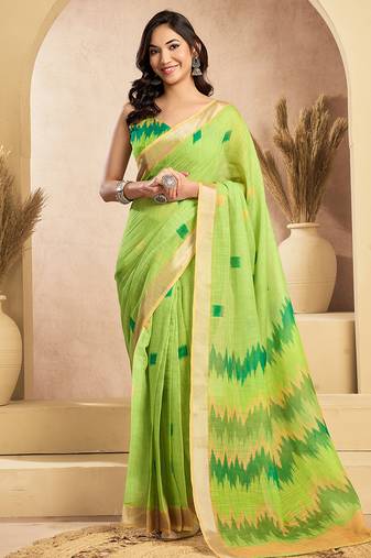 Digital printed linen ready to wear pocket saree with unstitched blouse